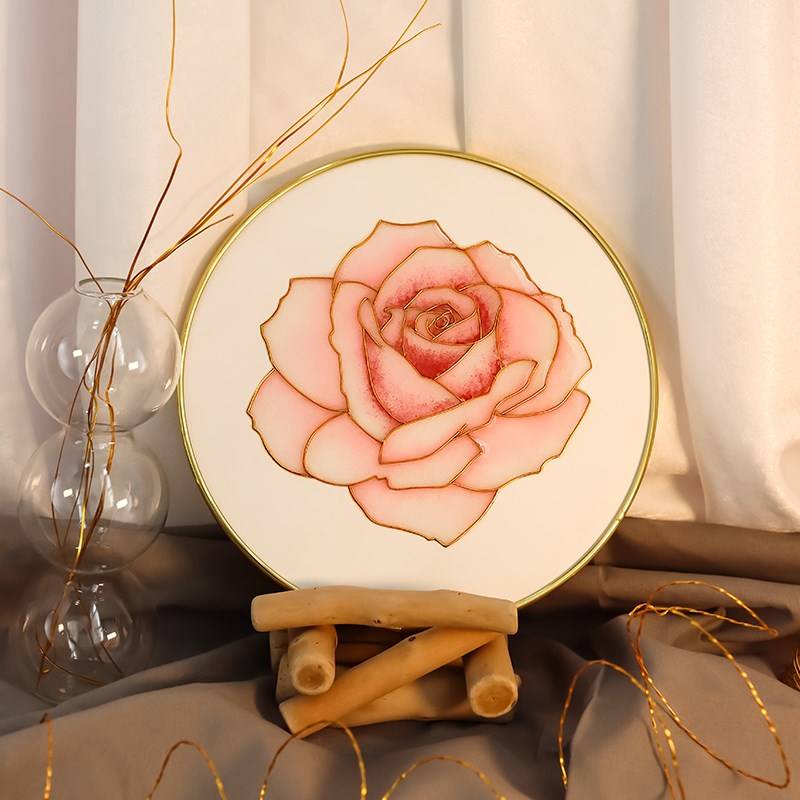 景泰蓝掐丝珐琅画diy材料包 玫瑰花装饰摆件非遗手工艺品