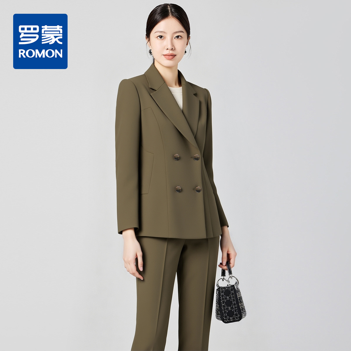 【西服+西裤】罗蒙女士西服套装简约双排扣气质时尚通勤两件套
