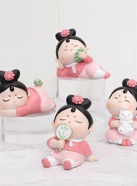 蕊杰中式宫廷格格树脂车载摆件创意国风可爱少女心工艺品家居摆设