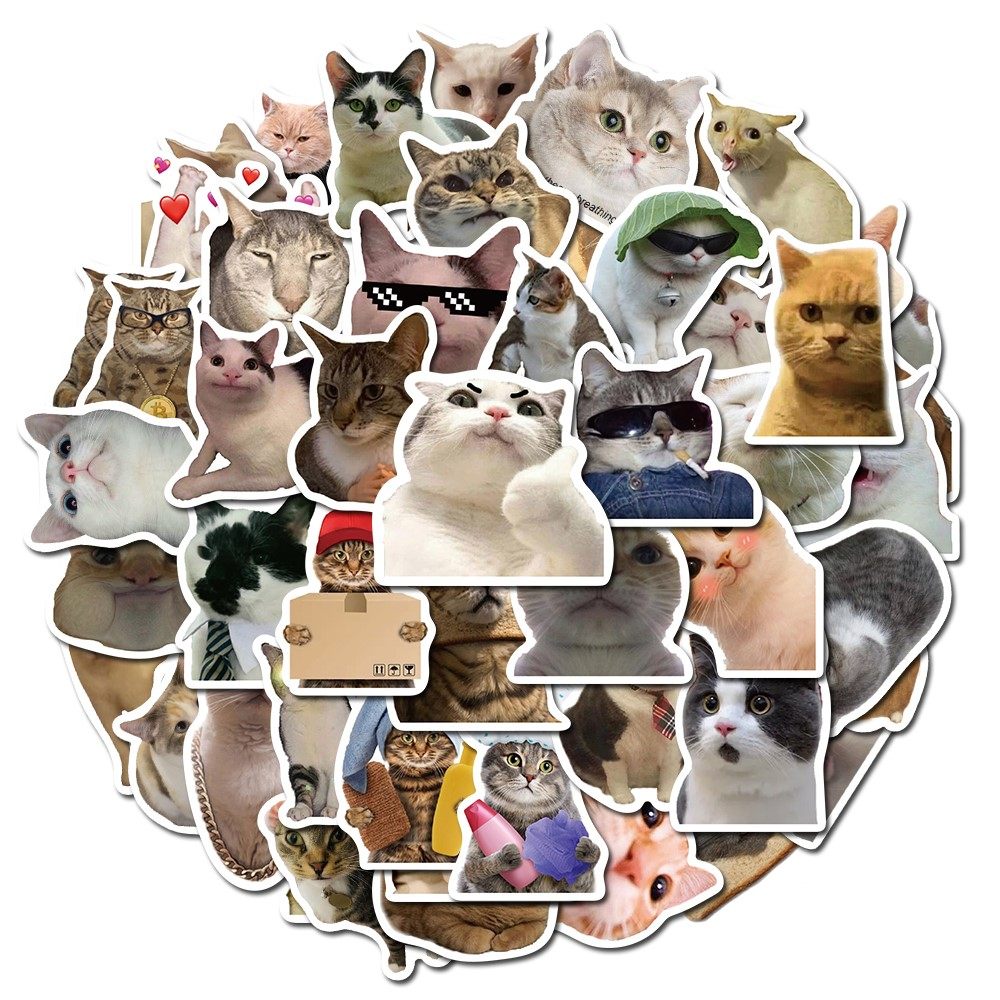 50pcs cat meme funny animals stickers vintage toy diy kids n