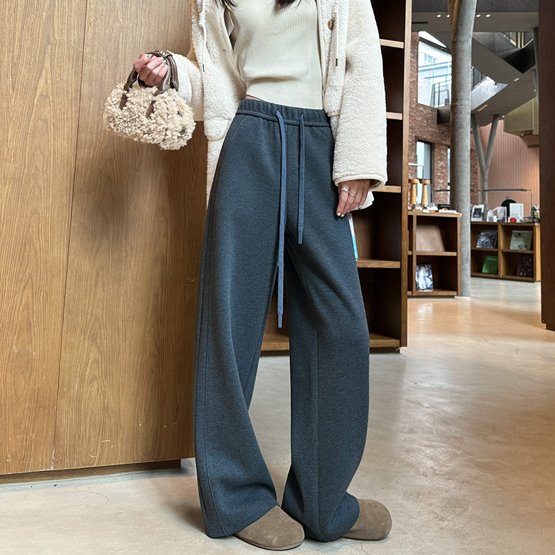 灰色羊毛呢阔腿裤女秋冬