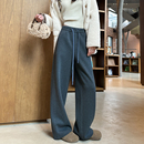 灰色羊毛呢阔腿裤女秋冬加绒加厚高腰垂感醋酸糯米直筒西装长裤子