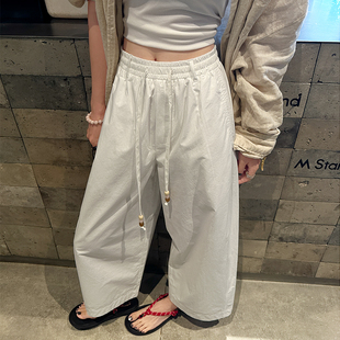 白色氣球女夏薄款 高腰顯瘦寬松休閑防曬褲 蘿卜哈倫奶奶鐮刀九分褲