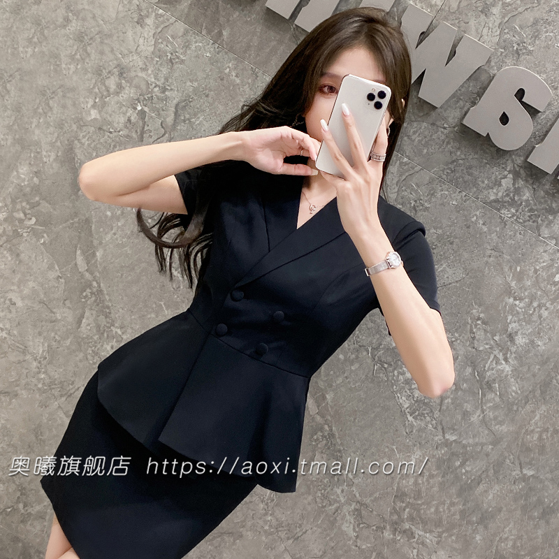 案场客服工作服套装女高级设计感不规则下摆遮肚子显瘦西装外套夏