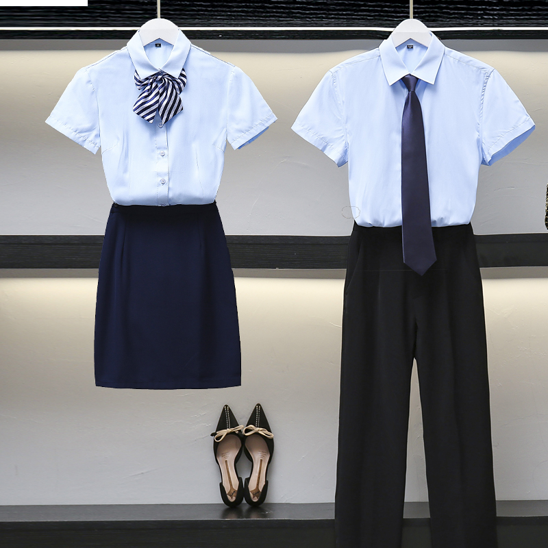 男女同款职业装衬衫短袖套装夏季白衬衣男工作服正装定制工装团体