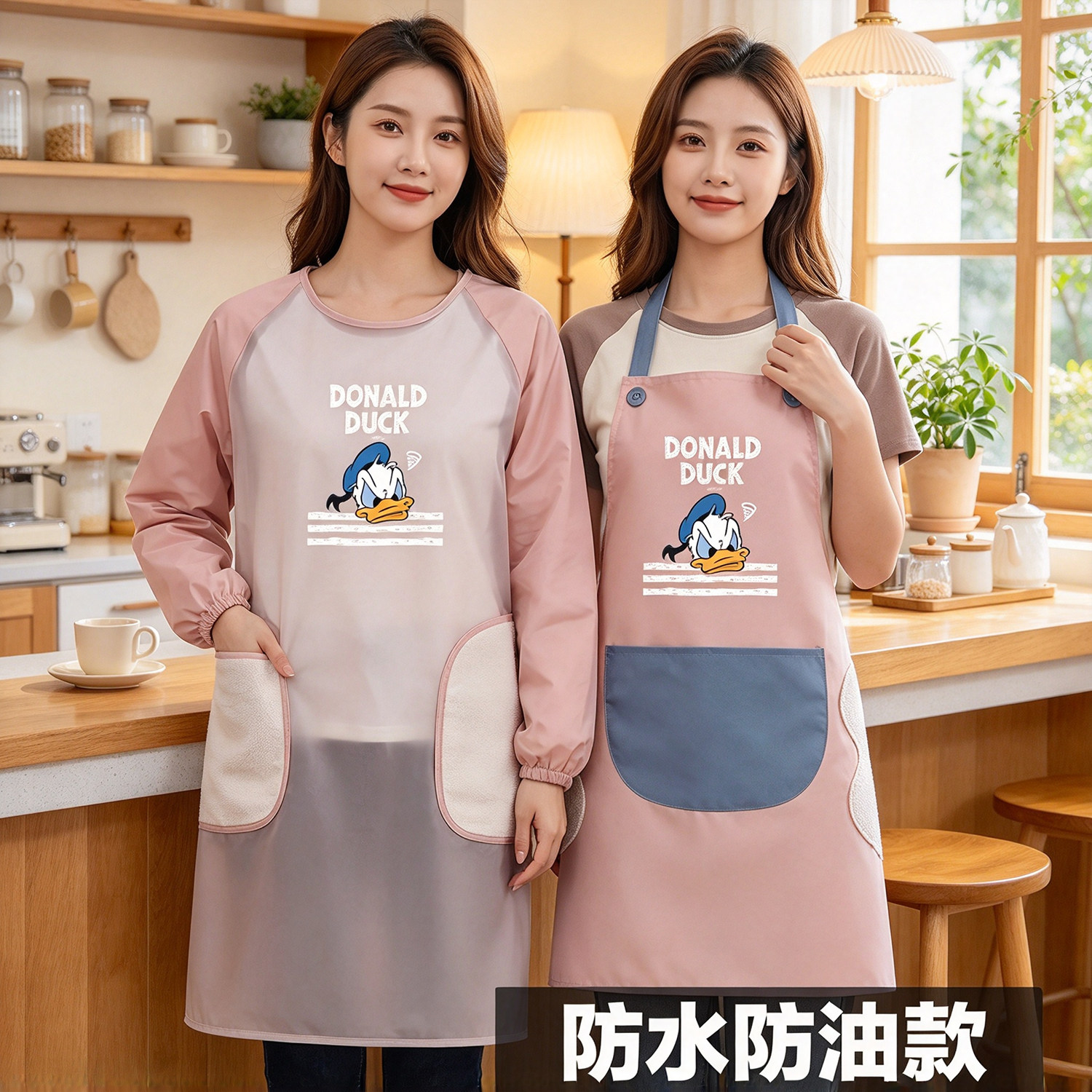 厨房长袖围裙女家用TPU防水防油工作服罩衣耐磨防污饭店后厨耐脏