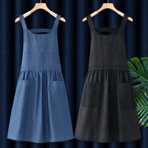 牛仔布围裙工作服女定制