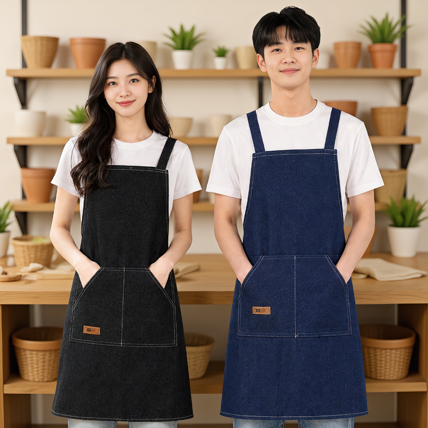 牛仔背带透气围裙餐饮服务员定制
