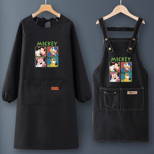 定制印字红色长袖围裙时尚罩衣