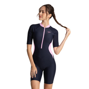 防晒温泉游泳衣 短袖 speedo速比涛专业训练泳衣女短袖 连体五分泳裤