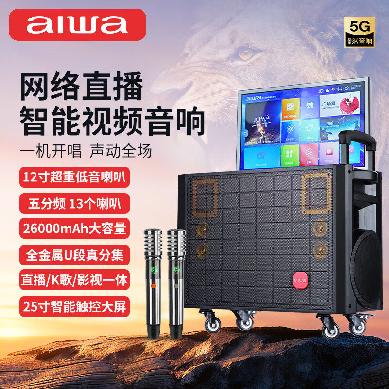 aiwa爱华家庭ktv音响套装 户外便携广场舞蓝牙音响带显示屏 家用