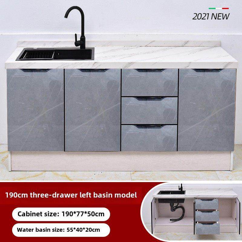 简易橱柜厨房一体式灶台柜家用岩板灶台组装厨房柜大理石水槽柜