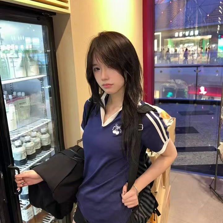 辣妹条纹美式2026撞色印花夏季T恤新款运动短袖修身显瘦上衣女款