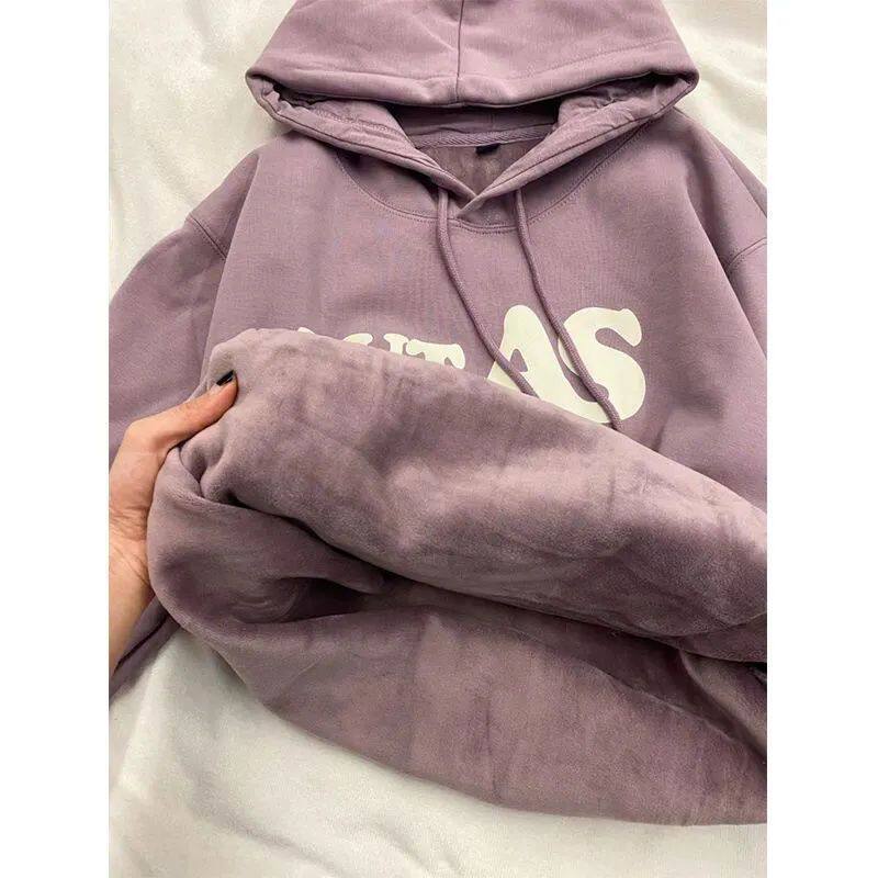 2024春秋季香芋紫连帽加绒卫衣女慵懒风ins宽松oversize薄款上衣,女装/女士精品,卫衣/绒衫,淘宝优惠券,粉丝福利购,淘宝优惠卷