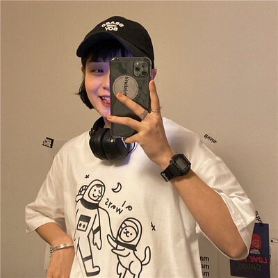 夏季新款短袖t恤女宽松韩版潮学生半袖衣服bf原宿风ins情侣装上衣