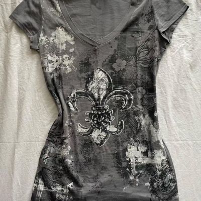 美式复古外贸Vintage古着灰色短袖T恤印花夏辣妹修身显瘦收腰上衣