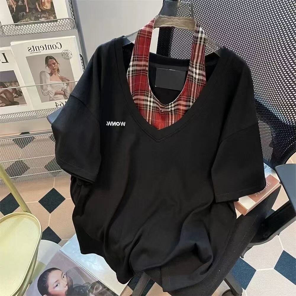 夏季美式辣妹chic别致短袖t恤女韩系叠穿两件套挂脖吊带背心上衣