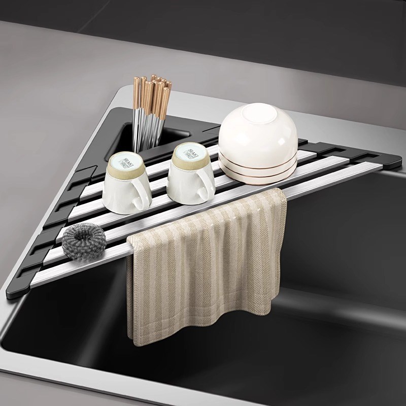 德国304不锈钢折叠沥水帘厨房水槽沥水架水池水果蔬菜帘置物架