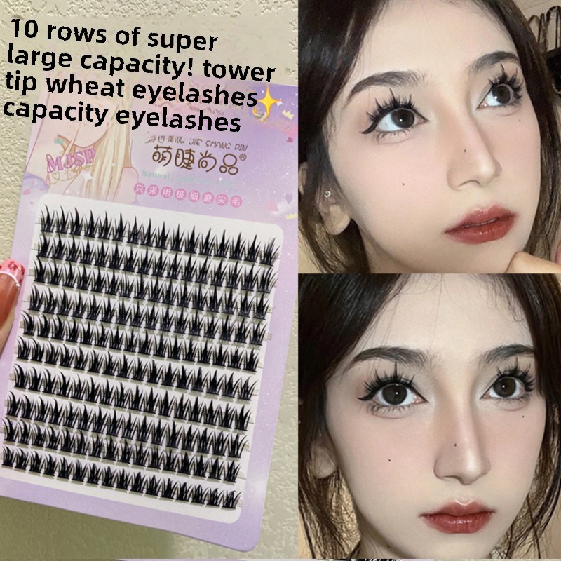 特大排厚脸尖顶小麦耳朵小恶魔假睫毛天然人工单簇分段嫁接厚仙女