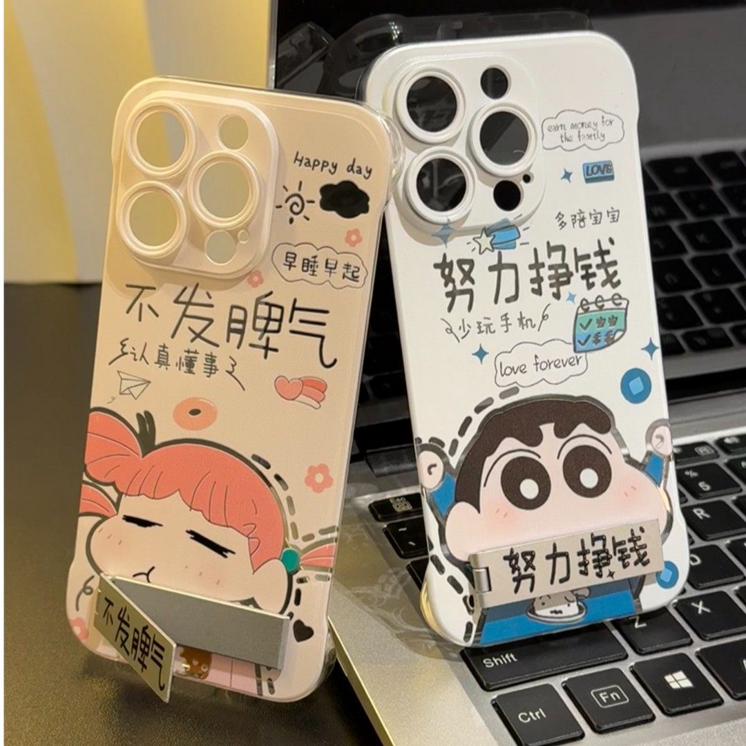 情侣挣钱小新妮妮无边框支架苹果17promax手机壳iphone16pro透明air新款15/14/13高级感vivoppo华为荣耀小米