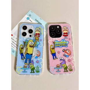 比奇堡打工鱼适用苹果16promax手机壳iPhone15带支架14plus新13趣味卡通12/11Pro华为mate70荣耀vivo小米oppo