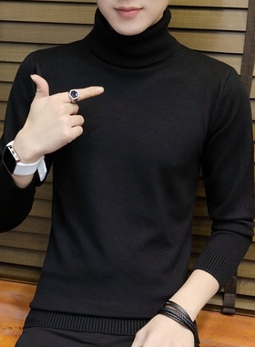 高领毛衣男黑色秋冬季加绒加厚保暖潮牌纯色针织打底衫男士羊毛衫