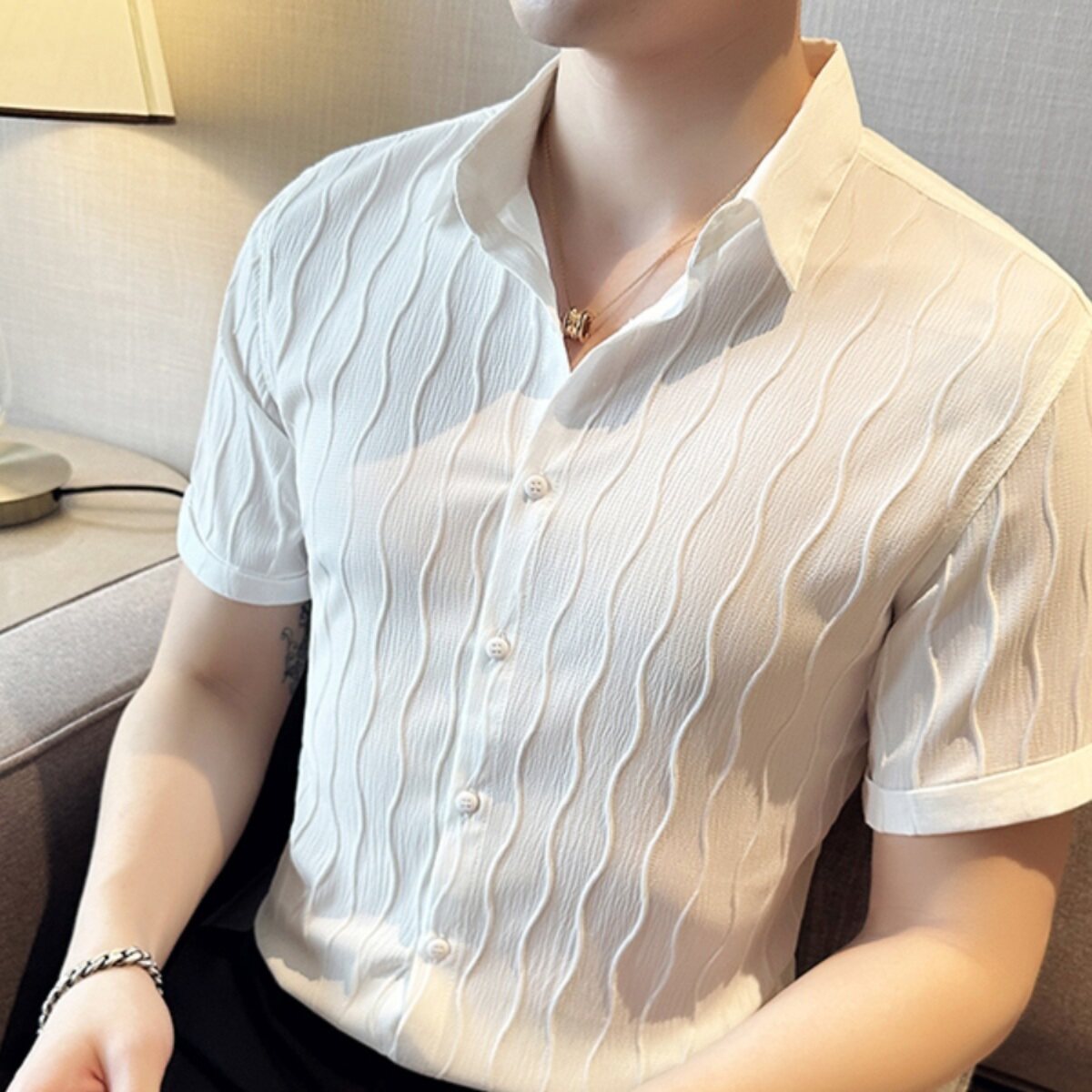 ZaSaFran高级感衬衫长袖男士修身韩版痞帅西装内搭寸衫短袖上衣潮