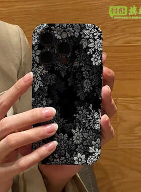 繁花黑色系iPhone17promax苹果16适用华为mate50/p70/60小米14新款12/13iqoo15荣耀90vivoS16手机壳opporeno9