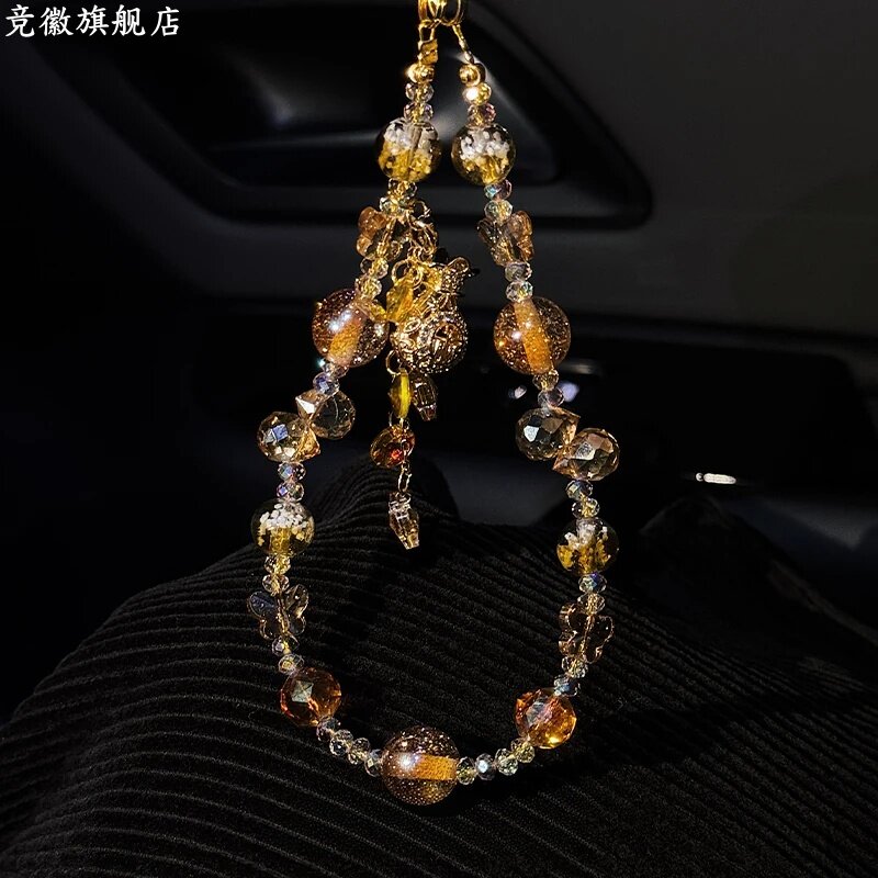 【吸金招财】金色小福袋手机链爆闪金箔夜光珠手机挂绳小众包挂饰