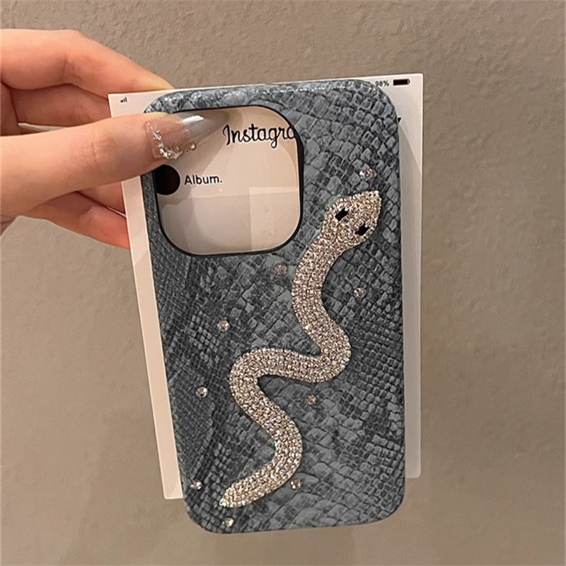 【高品质】深蓝闪钻蛇苹果15手机壳苹果15promax新款iphone16高级感苹果13套14防摔12硅胶11女ProMax适用Pro