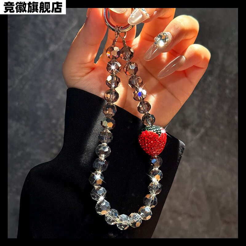 高品质红色大草莓手机链挂绳挂链手提通用手工女款短款防丢手机壳u盘挂链条挂件挂饰手腕绳夹片女2026年新款图片