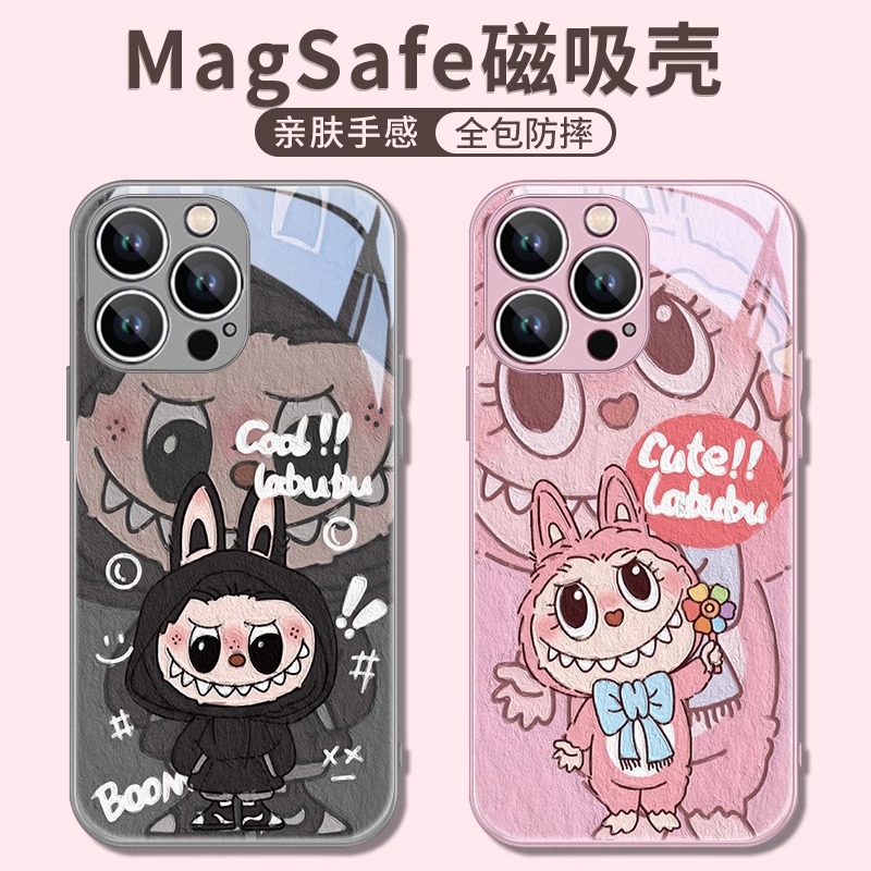 泡泡玛特labubu苹果16手机壳磁吸iphone15promax新款情侣14plus拉布布13/12小米15适用11华为pura70mate60+套