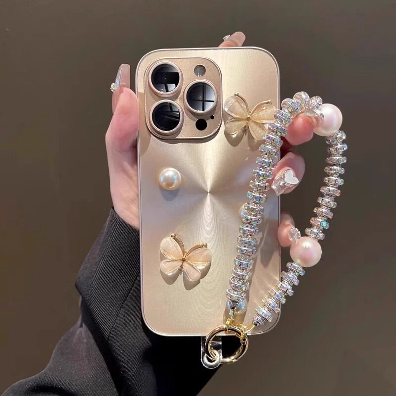 适用苹果16promax手机壳新款炫光蝴蝶iPhone16pro带镜头膜15promax超薄防摔14pro保护套13pro带手绳挂链por洁