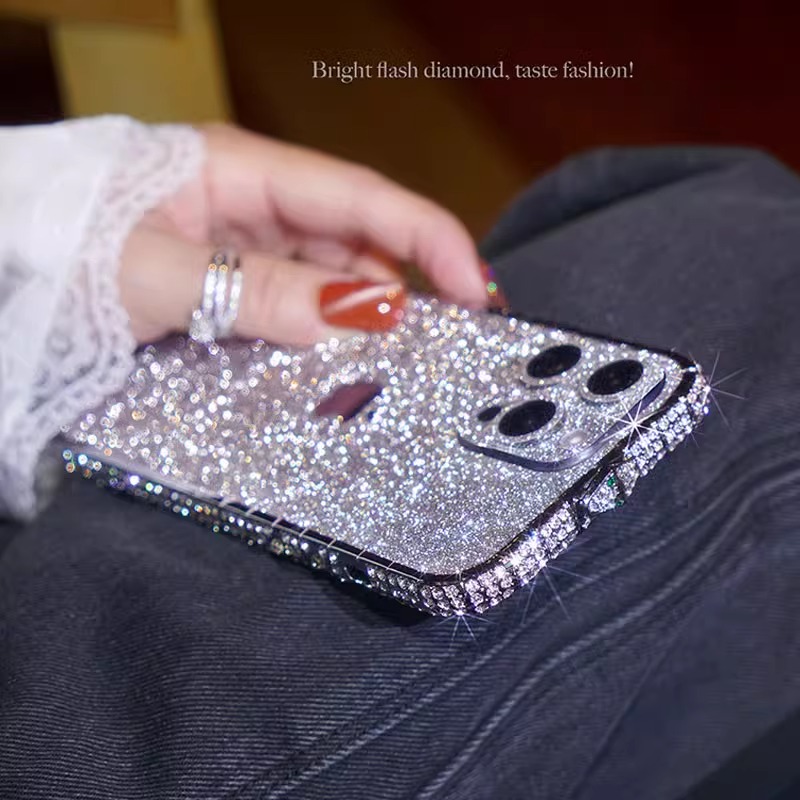 水钻闪钻金属边框适用苹果iPhone16promax手机壳plus高级感15高端2024女款新款14镶钻爆闪套潮壳奢华轻奢13粉