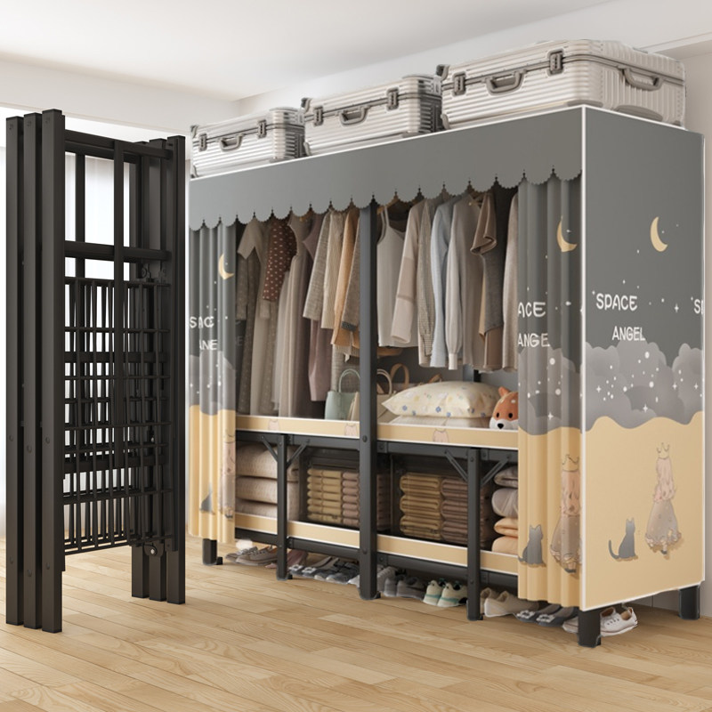 免安装衣帽架落地家用卧室折叠收纳挂衣架简易防尘柜布衣橱置物架