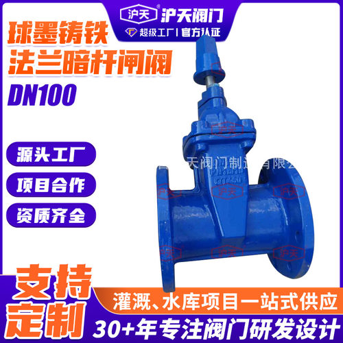 沪天阀门 球墨铸铁法兰暗杆闸阀RVCX 地埋式软密封暗杆闸阀DN100