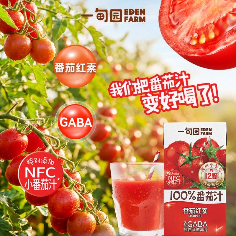 一甸园100%番茄汁充天然番茄红素GABA0脂果蔬汁饮料