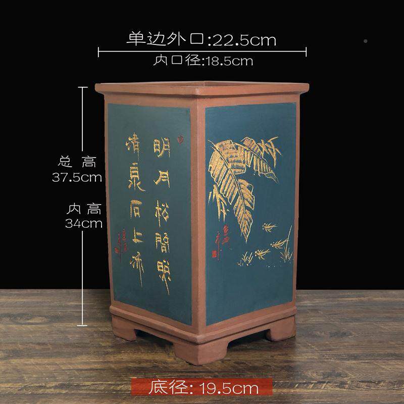 紫砂花盆高形四方厅签筒盆紫砂兰花盆悬崖36497造型盆盆客落景i.