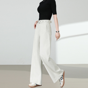 白灰色弯刀阔腿牛仔裤女2025秋季新款高腰宽松显瘦垂感百搭直筒裤