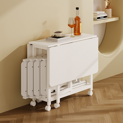 折叠桌小户型家用桌子简易桌椅可移动带轮收纳饭桌长方形折叠餐桌