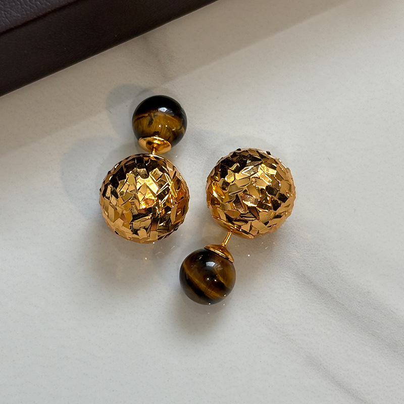 新中式双面红玛瑙耳钉女高端轻奢