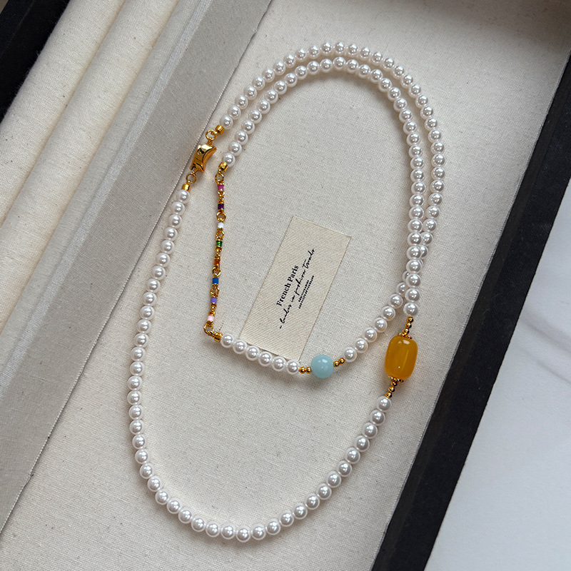 新中式长款珍珠项链女绿色碧玉髓