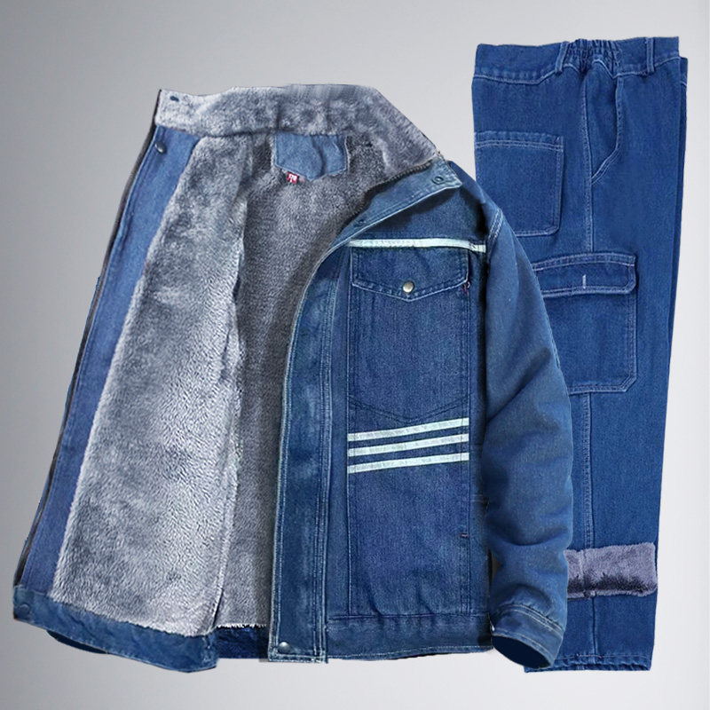 冬季加绒牛仔棉服连帽工作服套装男加厚电焊工防烫建筑工人劳保服,男装,工装制服,淘宝优惠券,粉丝福利购,淘宝优惠卷