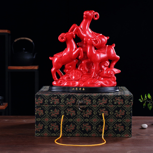 三羊开泰羊摆件大号三阳开泰陶瓷生肖羊补角装饰红色招财镇宅瓷器