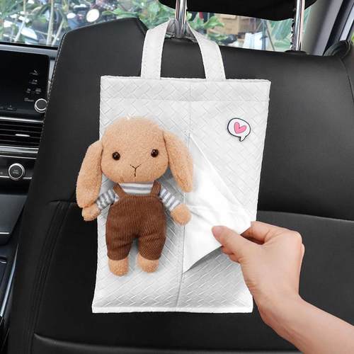 创意车载纸巾盒卡通可爱长耳朵小兔子汽车内用品座椅背挂式抽纸包