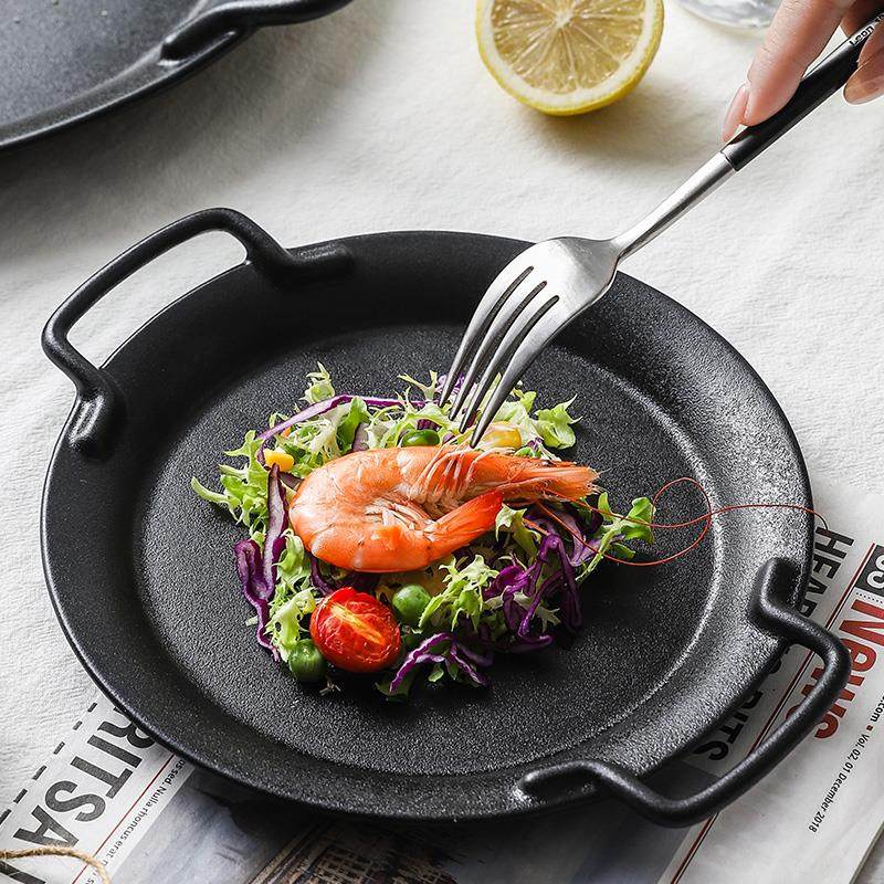 陶瓷磨砂双耳盘子 酒店商用大号牛排盘西餐盘烤箱微波炉专用餐具