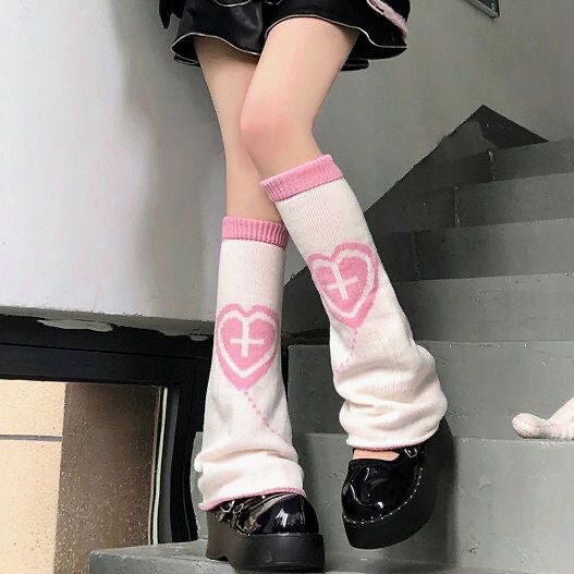 辣妹针织腿套y2k喇叭阔腿袜套亚文化女款黑粉小腿堆堆袜秋冬脚套