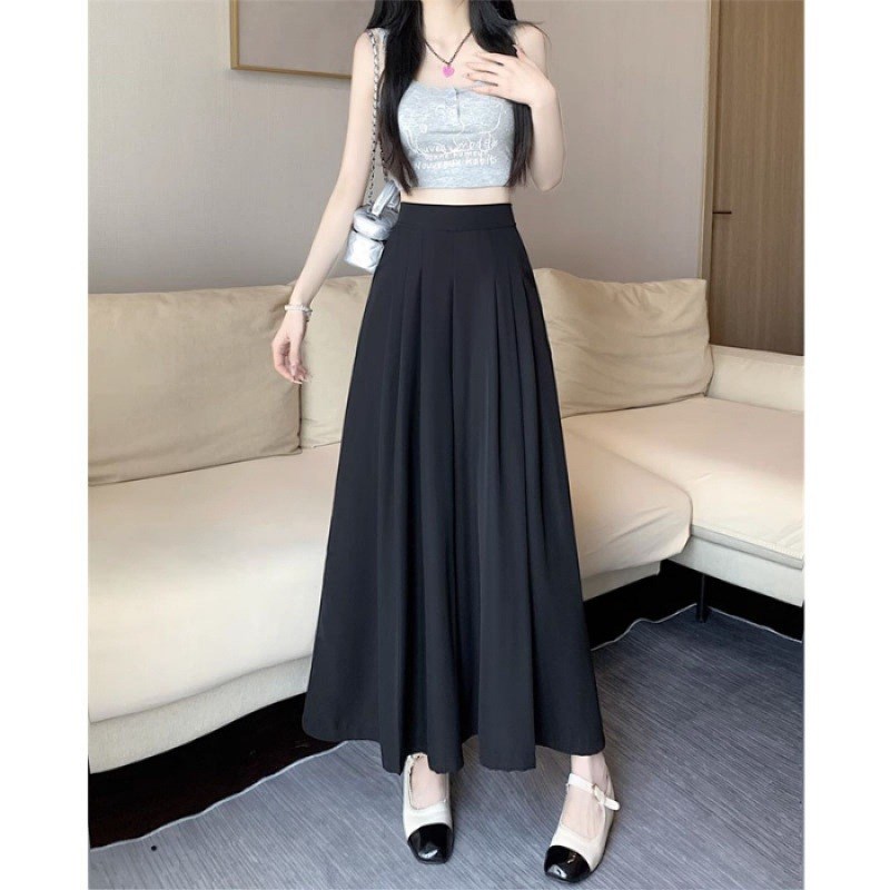 百褶裤裙女夏薄j款2025新款高腰垂感休闲九分冰丝阔腿裤