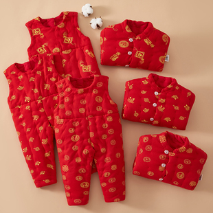 宝宝纯棉花手工棉衣儿童棉袄背带棉裤套装新生儿加厚冬装棉花棉服