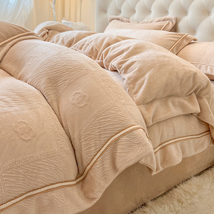 床上轻奢四件套双面被套珊瑚绒加厚保暖冬季 高端雕花牛奶绒 床品